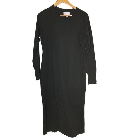 Nordstrom Rack Sweater Dress Knit Long Sleeve Crewneck Shift Midi Black Small - Picture 3 of 8